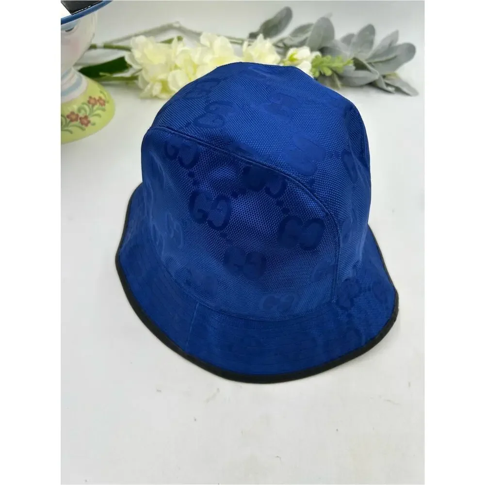 Gucci blue monogram off the grid bucket hat size medium, made in Italy